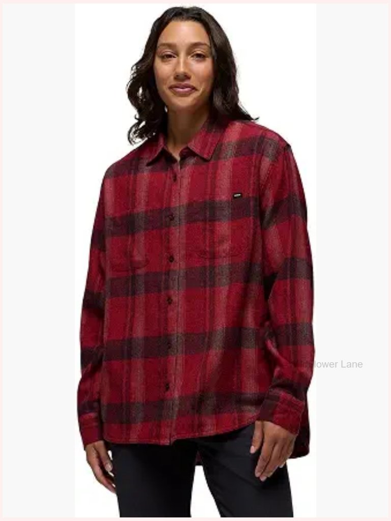 Relaxed Fit Button-Down Flannel Shirt Long Sleeve Collared Neck